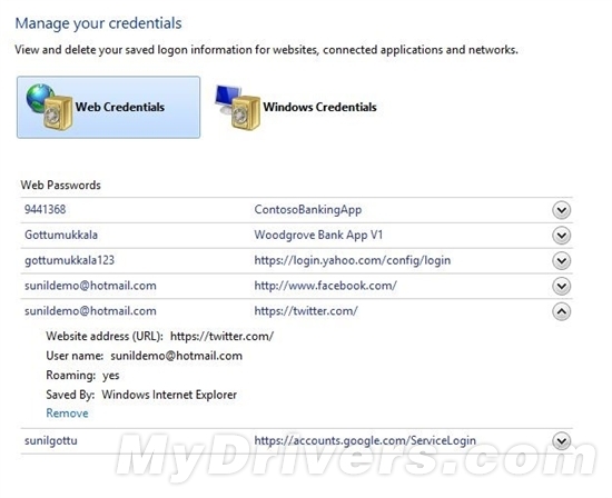 Windows 8允许你存储和管理所有登录认证