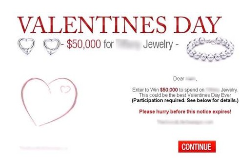 垃圾邮件通过承诺附赠免费礼物来吸引用户购买珠宝首饰